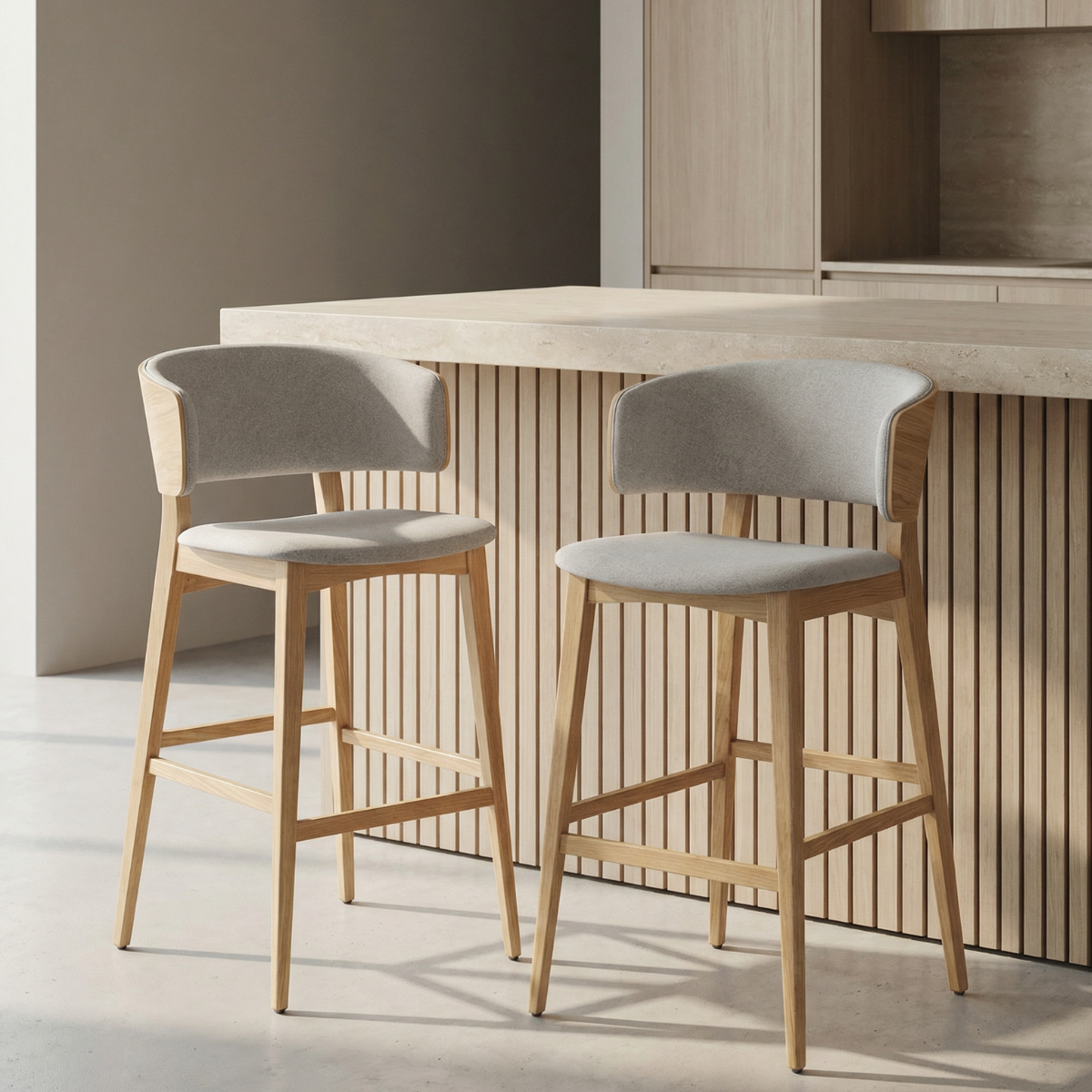 GB LUCY Grey, Natural classic Wooden indoor bar stool